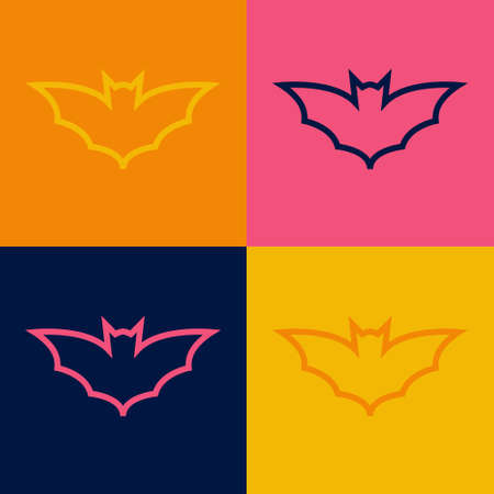 Pop art line Flying bat icon isolated on color background. Happy Halloween party. Vectorのイラスト素材