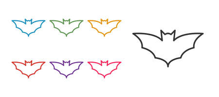 Set line Flying bat icon isolated on white background. Happy Halloween party. Set icons colorful. Vectorのイラスト素材