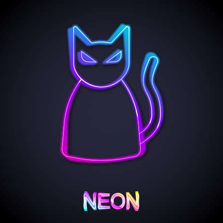 Glowing neon line Black cat icon isolated on black background. Happy Halloween party. Vectorのイラスト素材