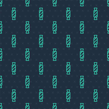 Green line Candy icon isolated seamless pattern on blue background. Happy Halloween party. Vectorのイラスト素材