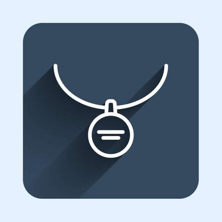 White line Locket on necklace icon isolated with long shadow background. Blue square button. Vectorのイラスト素材