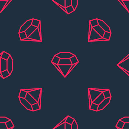 Red line Diamond icon isolated seamless pattern on black background. Jewelry symbol. Gem stone....