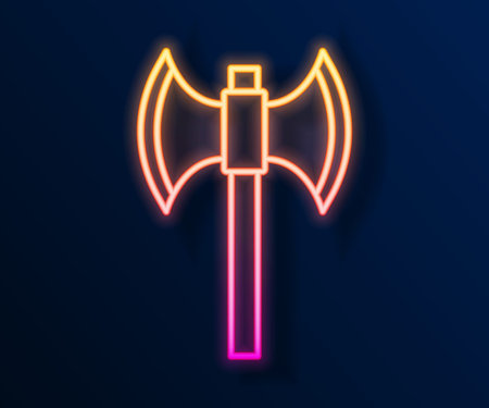 Glowing neon line Medieval poleaxe icon isolated on black background. Vectorのイラスト素材