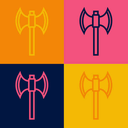 Pop art line Medieval poleaxe icon isolated on color background. Vectorのイラスト素材