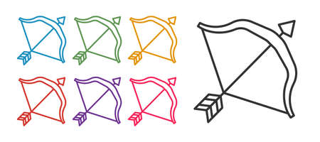 Set line Medieval bow and arrow icon isolated on white background. Medieval weapon. Set icons colorful. Vectorのイラスト素材