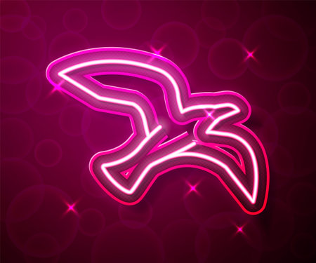 Glowing neon line Bird seagull icon isolated on red background. Vectorのイラスト素材