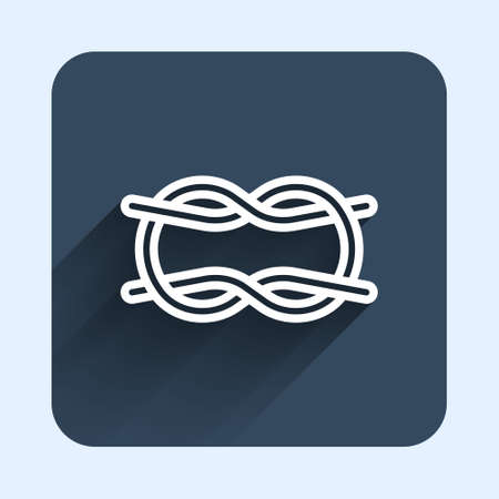 White line Nautical rope knots icon isolated with long shadow background. Rope tied in a knot. Blue square button. Vectorのイラスト素材