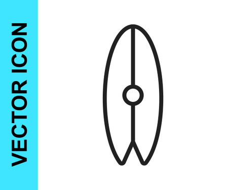 Black line Surfboard icon isolated on white background. Surfing board. Extreme sport. Sport equipment. Vectorのイラスト素材
