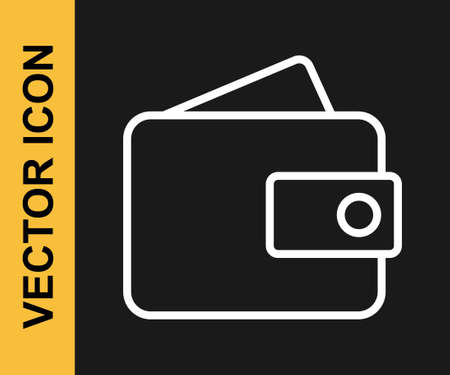 White line Wallet icon isolated on black background. Purse icon. Cash savings symbol. Vectorのイラスト素材