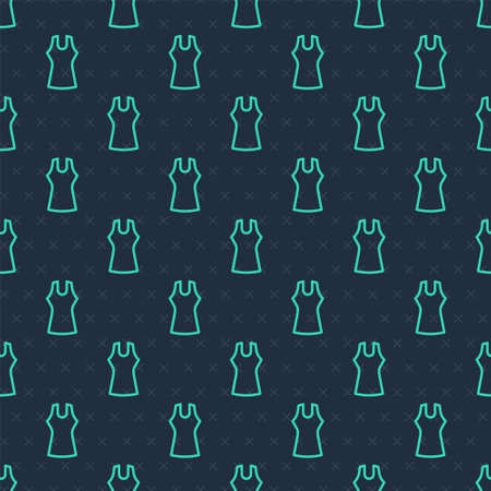 Green line Woman dress icon isolated seamless pattern on blue background. Clothes sign. Vectorのイラスト素材