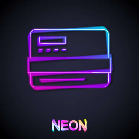Glowing neon line Credit card icon isolated on black background. Online payment. Cash withdrawal. Financial operations. Shopping sign. Vectorのイラスト素材