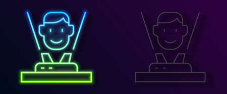 Glowing neon line Hologram icon isolated on black background. Global communication technology. Vectorのイラスト素材