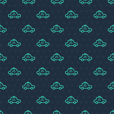 Green line Taxi car icon isolated seamless pattern on blue background. Vectorのイラスト素材