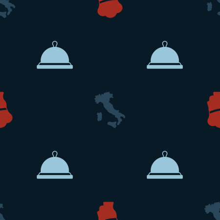 Set Italian cook, Map of Italy and Covered with tray food on seamless pattern. Vectorのイラスト素材