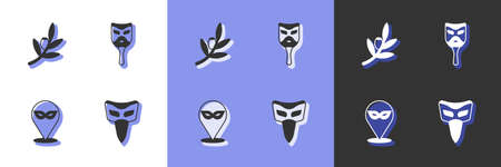 Set Carnival mask, Olives branch, and icon. Vectorのイラスト素材