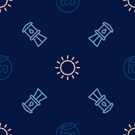Set line Eco healthy food, Water tower and Sun on seamless pattern. Vectorのイラスト素材