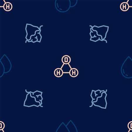 Set line Water drop, Iceberg and Chemical formula water H2O on seamless pattern. Vectorのイラスト素材