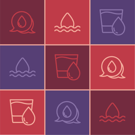 Set line Water drop with speech bubbles, Glass water and icon. Vectorのイラスト素材