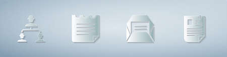 Set Employee hierarchy, Notebook, Envelope and Resume. Paper art style. Vectorのイラスト素材