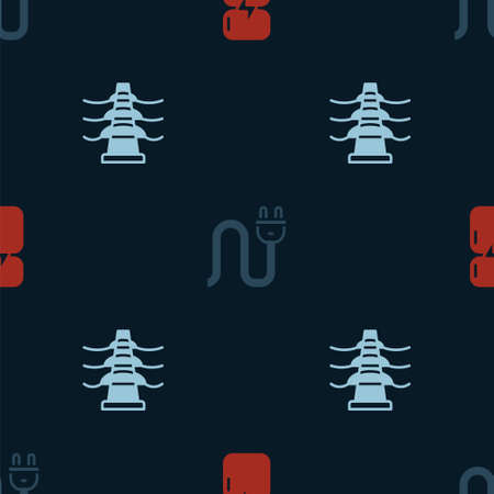 Set Refrigerator, Electric plug and tower line on seamless pattern. Vectorのイラスト素材