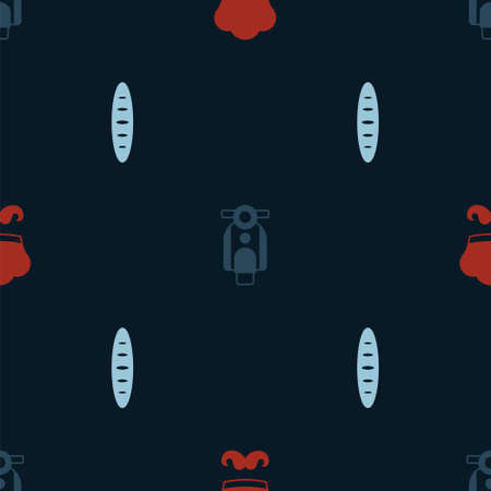 Set Italian cook, Scooter and French baguette bread on seamless pattern. Vectorのイラスト素材