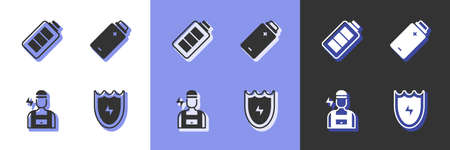 Set Lightning and shield, Battery charge, Electrician and icon. Vectorのイラスト素材