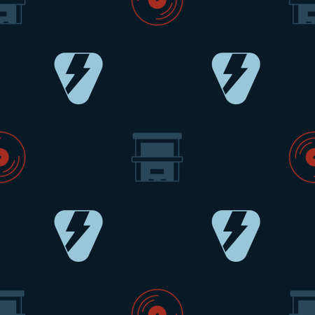 Set Vinyl disk, Piano and Guitar pick on seamless pattern. Vectorのイラスト素材