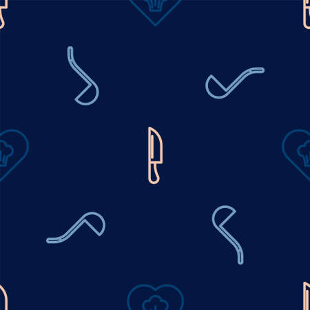 Set line Chef hat, Kitchen ladle and Knife on seamless pattern. Vectorのイラスト素材
