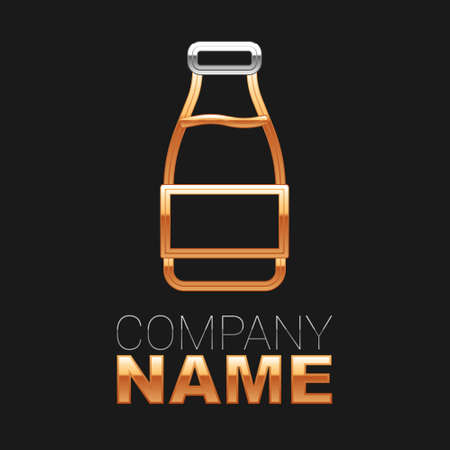Line Closed glass bottle with milk icon isolated on black background. Colorful outline concept. Vectorのイラスト素材