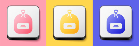 Isometric Pack full of seeds of a specific plant icon isolated on pink, yellow and blue background. Square button. Vectorのイラスト素材