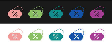 Set Discount percent tag icon isolated on black and white background. Shopping tag sign. Special offer sign. Discount coupons symbol. Vectorのイラスト素材