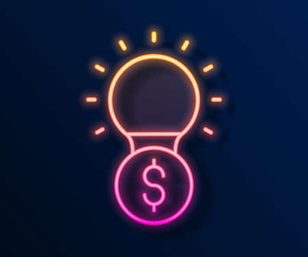 Glowing neon line Light bulb with dollar symbol icon isolated on black background. Money making ideas. Fintech innovation concept. Vectorのイラスト素材
