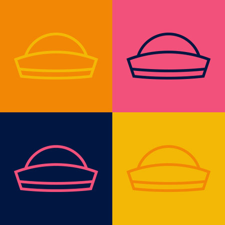Pop art line Sailor hat icon isolated on color background. Vectorのイラスト素材