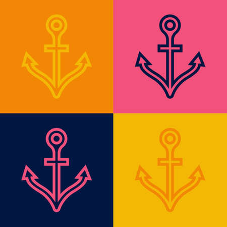 Pop art line Anchor icon isolated on color background. Vectorのイラスト素材