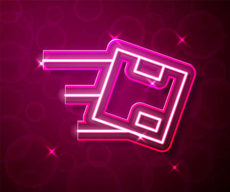 Glowing neon line Location with cardboard box icon isolated on red background. Delivery services, logistic and transportation, distribution. Vectorのイラスト素材