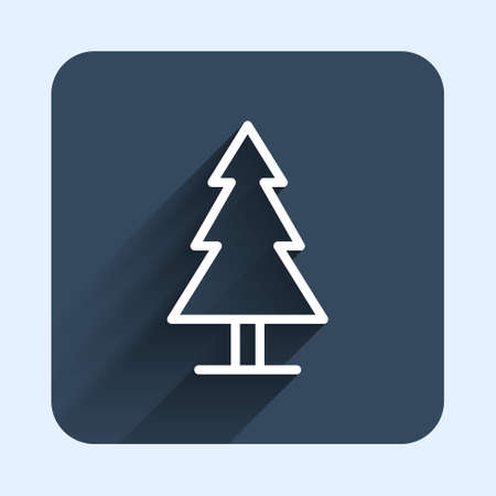 White line Tree icon isolated with long shadow background. Forest symbol. Blue square button. Vectorのイラスト素材