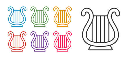 Set line Ancient Greek lyre icon isolated on white background. Classical music instrument, orhestra string acoustic element. Set icons colorful. Vectorのイラスト素材