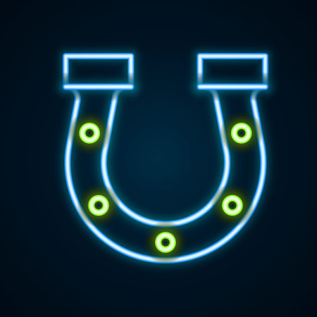 Glowing neon line Horseshoe icon isolated on black background. Colorful outline concept. Vectorのイラスト素材