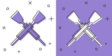 Set Crossed oars or paddles boat icon isolated on white and purple background. Vectorのイラスト素材