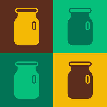 Pop art Glass jar with screw-cap icon isolated on color background. Vectorのイラスト素材