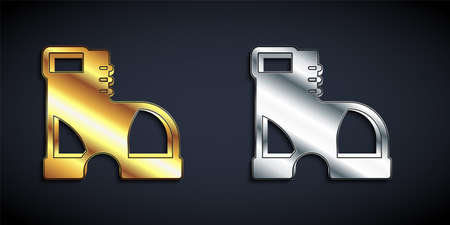 Gold and silver Hunter boots icon isolated on black background. Long shadow style. Vectorのイラスト素材
