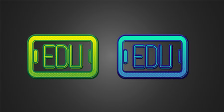 Green and blue Online education and graduation icon isolated on black background. Online teacher on monitor. Webinar and video seminar learning. Vectorのイラスト素材