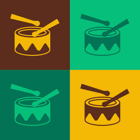 Pop art Drum with drum sticks icon isolated on color background. Music sign. Musical instrument symbol. Vectorのイラスト素材