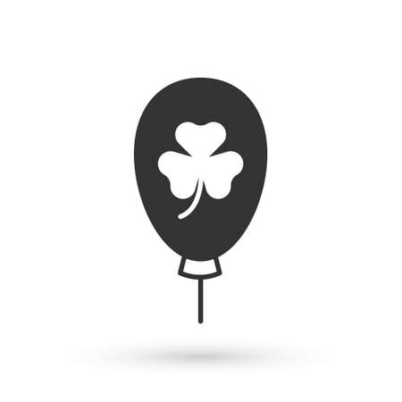 Grey Balloon with clover trefoil leaf icon isolated on white background. Happy Saint Patricks day. National Irish holiday. Vectorのイラスト素材