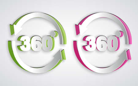 Paper cut 360 degree view icon isolated on grey background. Virtual reality. Angle 360 degree camera. Panorama photo. Paper art style. Vectorのイラスト素材