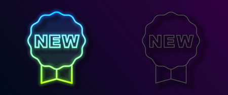 Glowing neon line Price tag with an inscription New icon isolated on black background. Badge for price. Promo tag discount. Vectorのイラスト素材