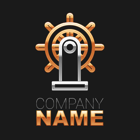 Line Ship steering wheel icon isolated on black background. Colorful outline concept. Vectorのイラスト素材