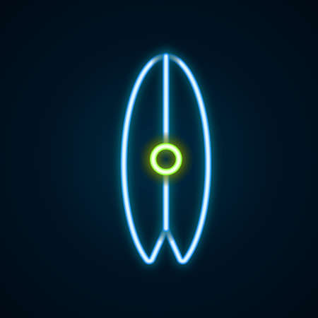 Glowing neon line Surfboard icon isolated on black background. Surfing board. Extreme sport. Sport equipment. Colorful outline concept. Vectorのイラスト素材