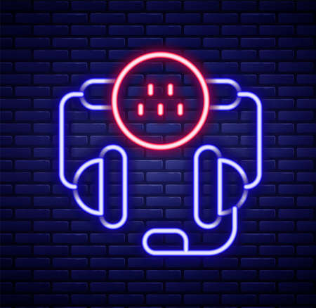 Glowing neon line Taxi call telephone service icon isolated on brick wall background. Taxi for smartphone. Colorful outline concept. Vectorのイラスト素材