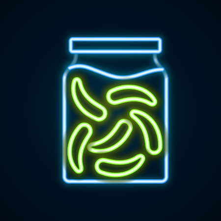 Glowing neon line Pickled cucumbers in a jar icon isolated on black background. Colorful outline concept. Vectorのイラスト素材